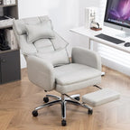 Light Grey Faux Leather Swivel Office Chair with Footrest and Lumbar Support