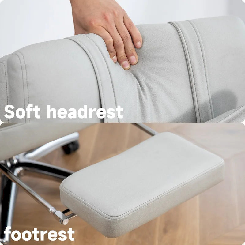 Light Grey Faux Leather Swivel Office Chair with Footrest and Lumbar Support