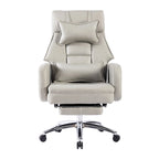 Light Grey Faux Leather Swivel Office Chair with Footrest and Lumbar Support