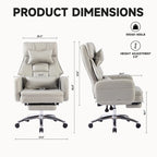 Light Grey Faux Leather Swivel Office Chair with Footrest and Lumbar Support