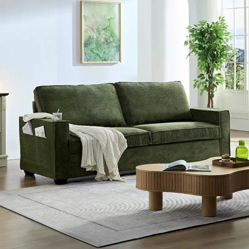3-Seat Corduroy Upholstered Sofa