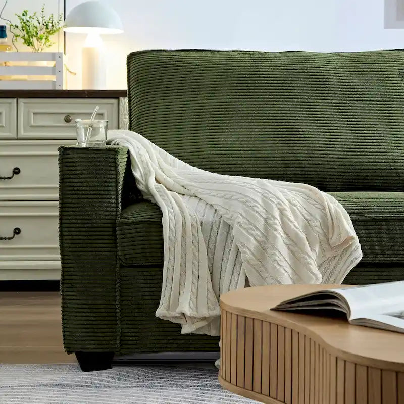 3-Seat Corduroy Upholstered Sofa