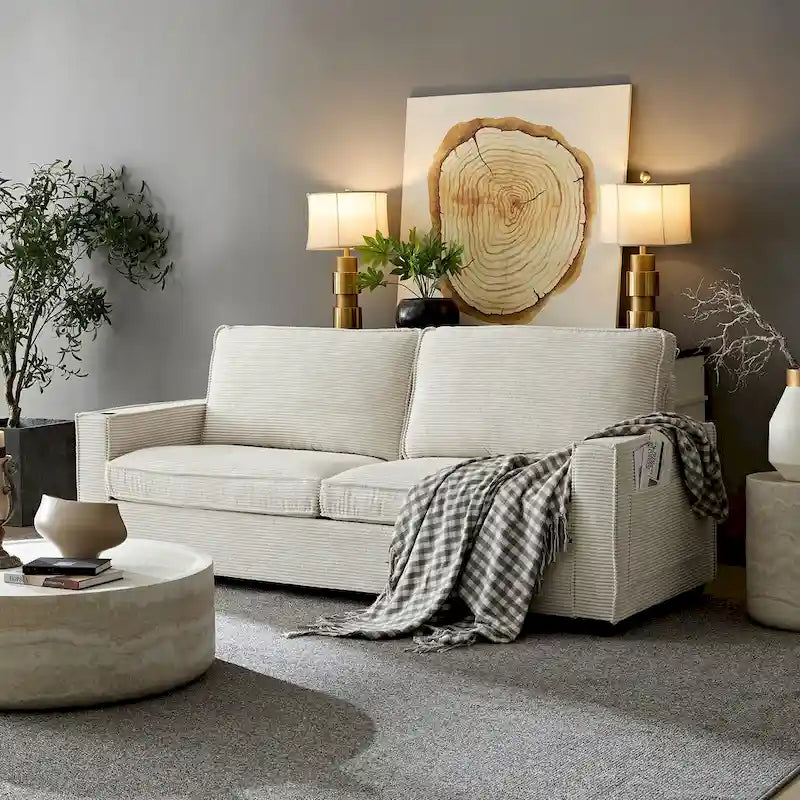 3-Seat Corduroy Upholstered Sofa
