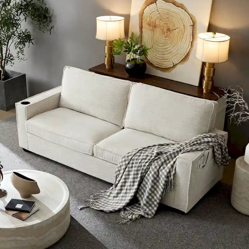 3-Seat Corduroy Upholstered Sofa