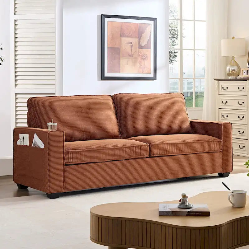 3-Seat Corduroy Upholstered Sofa