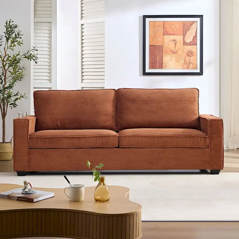 3-Seat Corduroy Upholstered Sofa