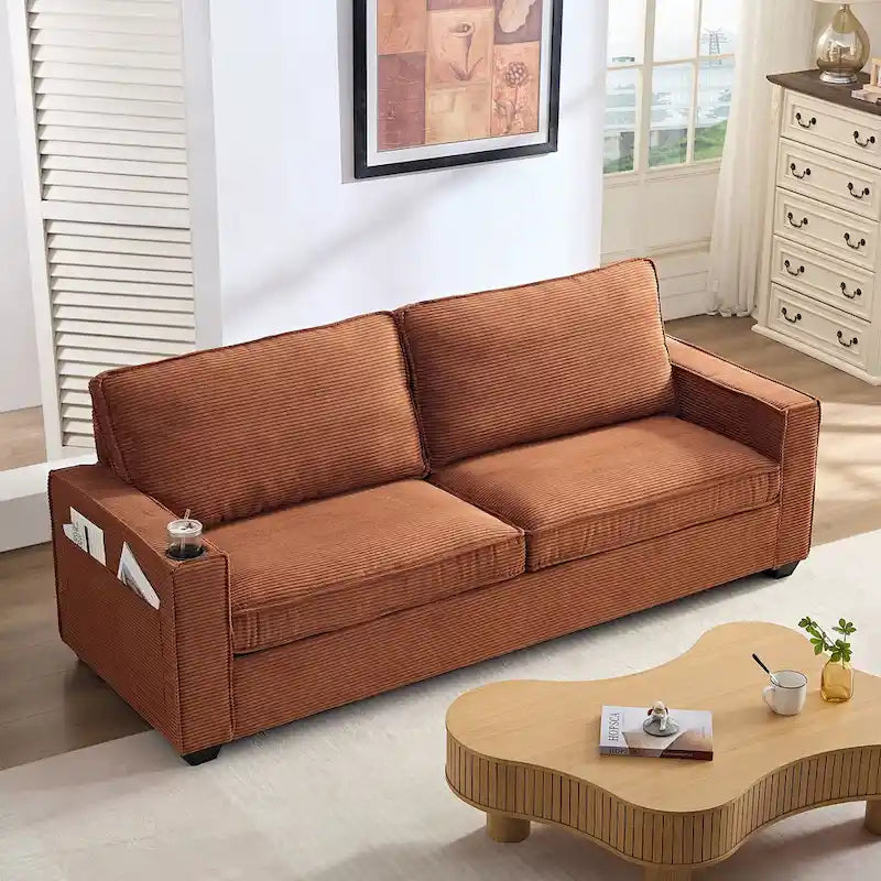 3-Seat Corduroy Upholstered Sofa
