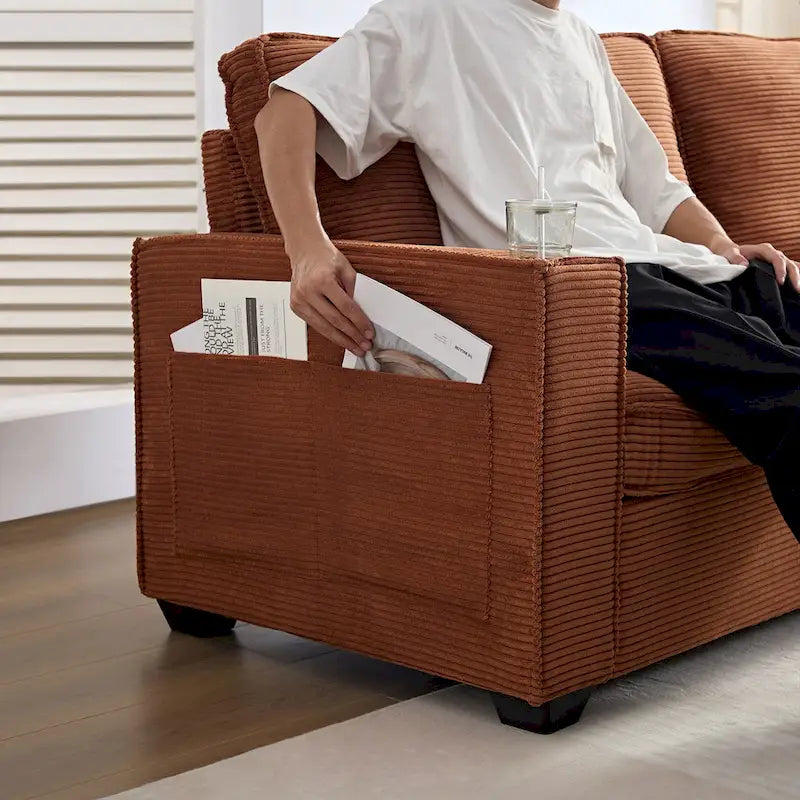 3-Seat Corduroy Upholstered Sofa