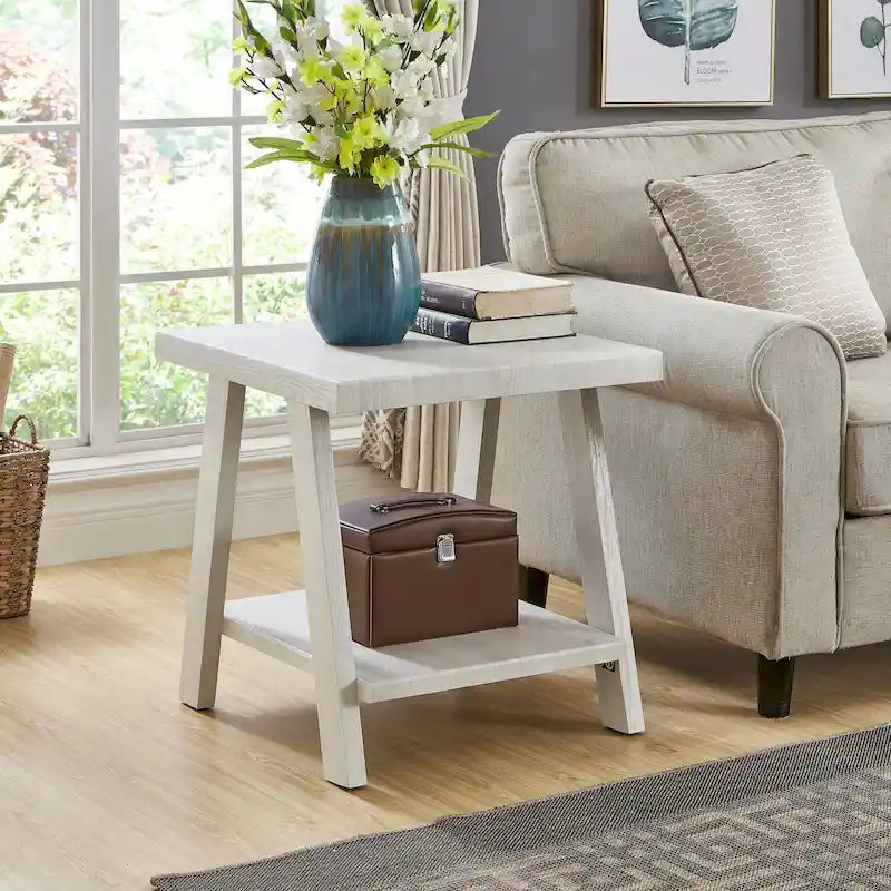 End Table with Wood Veneer Top and Lower Shelf