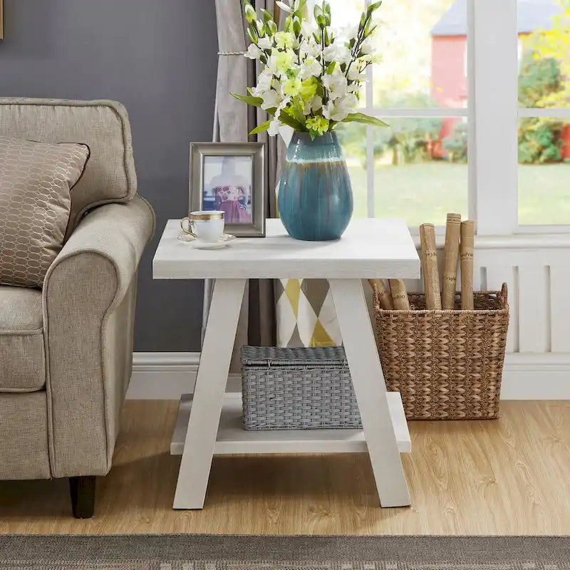 End Table with Wood Veneer Top and Lower Shelf
