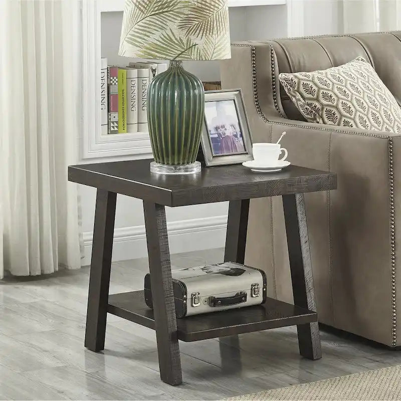 End Table with Wood Veneer Top and Lower Shelf