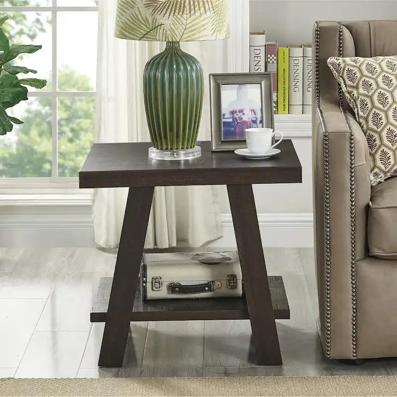 End Table with Wood Veneer Top and Lower Shelf