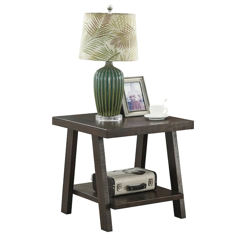 End Table with Wood Veneer Top and Lower Shelf