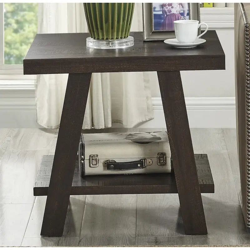 End Table with Wood Veneer Top and Lower Shelf