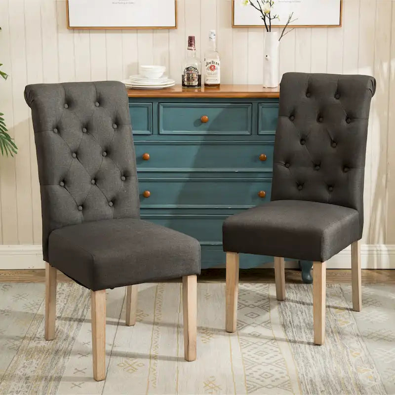 Set of 2 Tufted Parsons Dining Chairs with Cushioned Seat and Solid Wood Legs