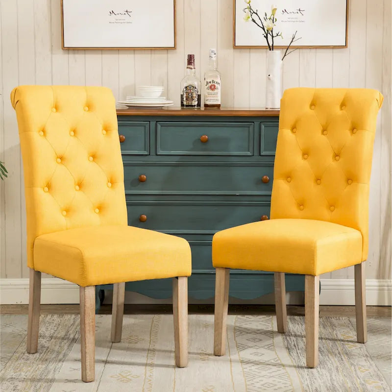 Set of 2 Tufted Parsons Dining Chairs with Cushioned Seat and Solid Wood Legs