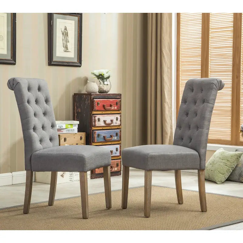 Set of 2 Tufted Parsons Dining Chairs with Cushioned Seat and Solid Wood Legs