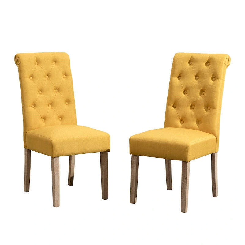 Set of 2 Tufted Parsons Dining Chairs with Cushioned Seat and Solid Wood Legs