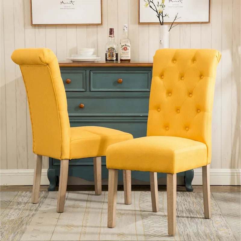 Set of 2 Tufted Parsons Dining Chairs with Cushioned Seat and Solid Wood Legs