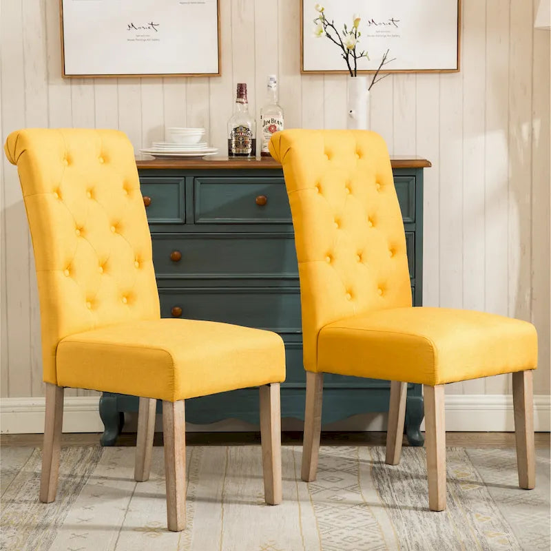 Set of 2 Tufted Parsons Dining Chairs with Cushioned Seat and Solid Wood Legs