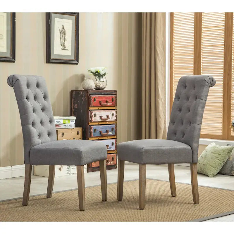 Set of 2 Tufted Parsons Dining Chairs with Cushioned Seat and Solid Wood Legs