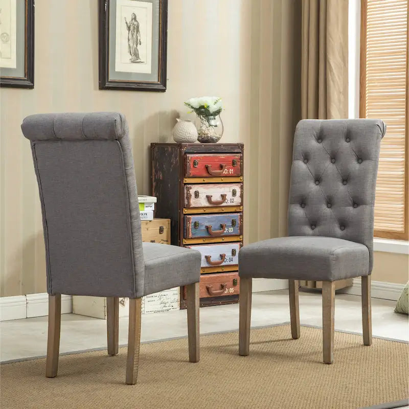 Set of 2 Tufted Parsons Dining Chairs with Cushioned Seat and Solid Wood Legs