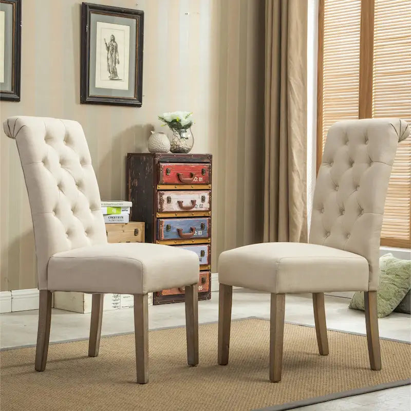 Set of 2 Tufted Parsons Dining Chairs with Cushioned Seat and Solid Wood Legs