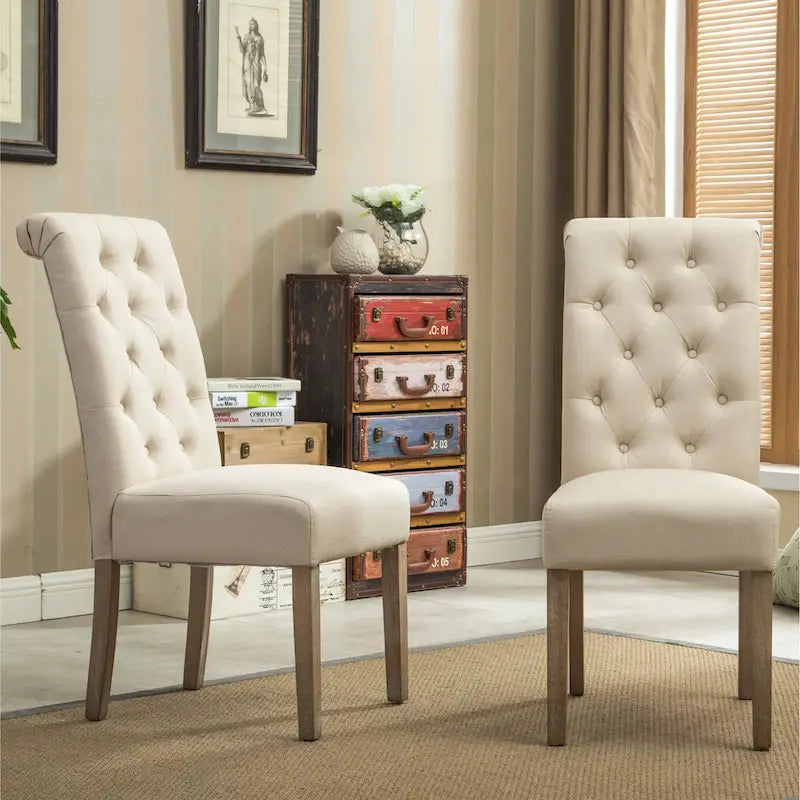 Set of 2 Tufted Parsons Dining Chairs with Cushioned Seat and Solid Wood Legs