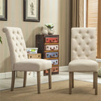 Set of 2 Tufted Parsons Dining Chairs with Cushioned Seat and Solid Wood Legs