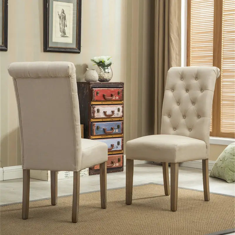 Set of 2 Tufted Parsons Dining Chairs with Cushioned Seat and Solid Wood Legs