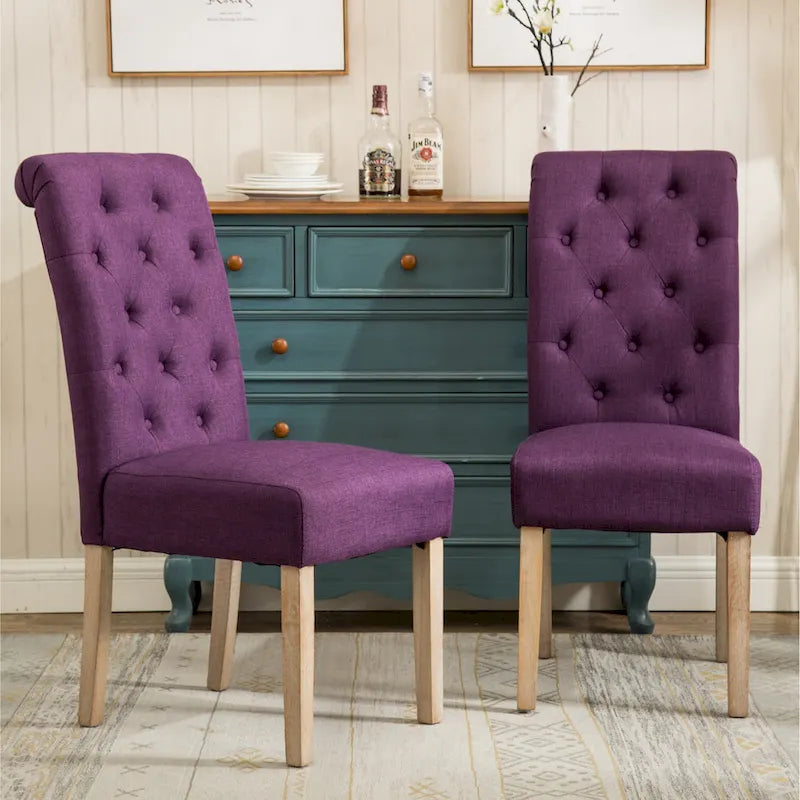 Set of 2 Tufted Parsons Dining Chairs with Cushioned Seat and Solid Wood Legs
