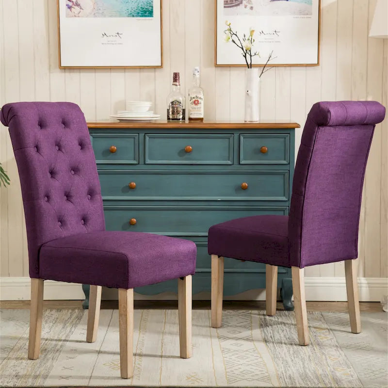 Set of 2 Tufted Parsons Dining Chairs with Cushioned Seat and Solid Wood Legs