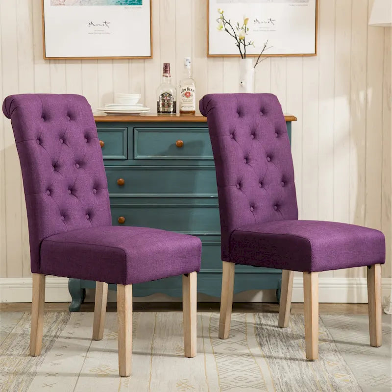 Set of 2 Tufted Parsons Dining Chairs with Cushioned Seat and Solid Wood Legs