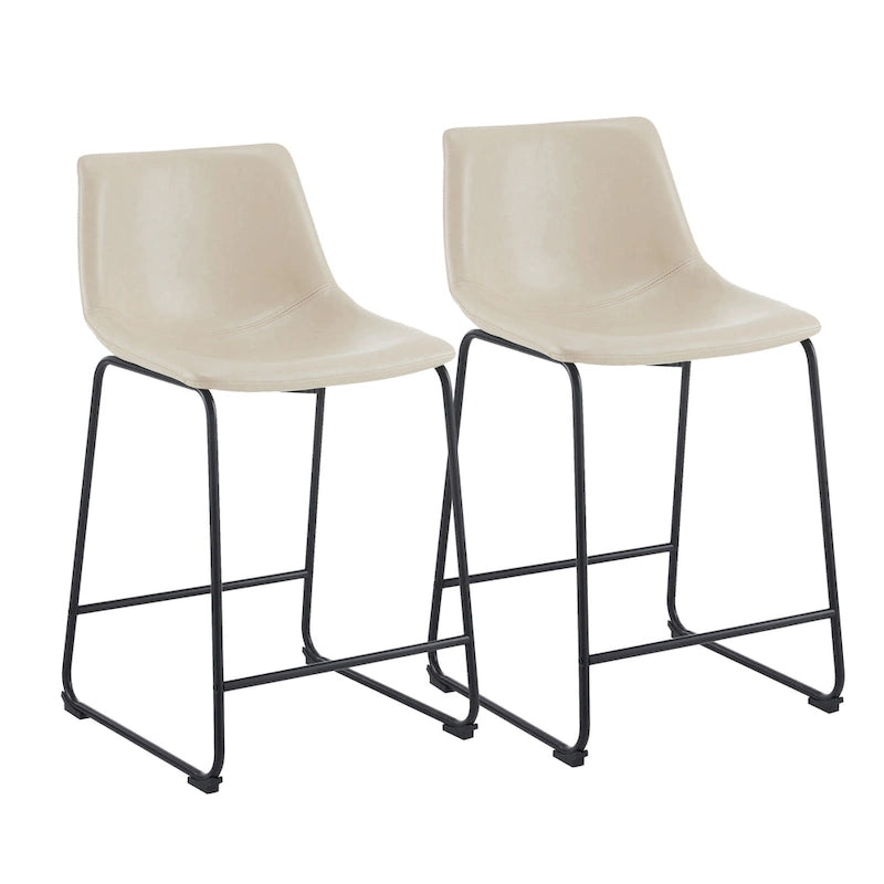 Set of 2 Counter-Height Bar Stools with Padded Seat and Backrest