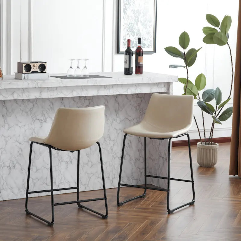 Set of 2 Counter-Height Bar Stools with Padded Seat and Backrest