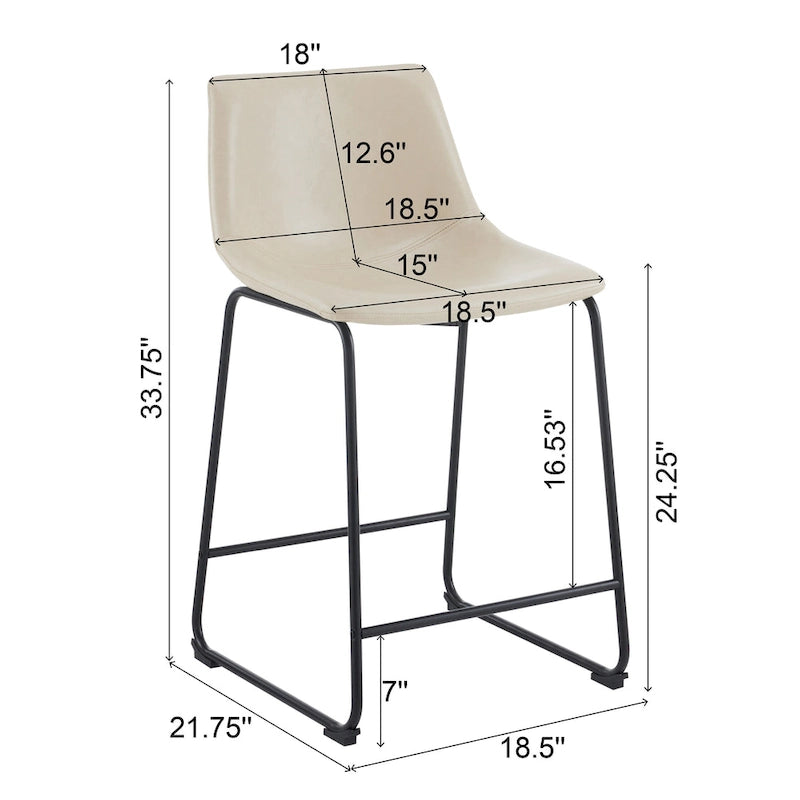 Set of 2 Counter-Height Bar Stools with Padded Seat and Backrest