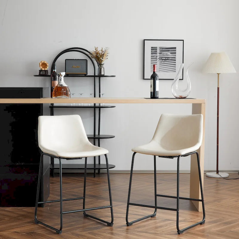 Set of 2 Counter-Height Bar Stools with Padded Seat and Backrest