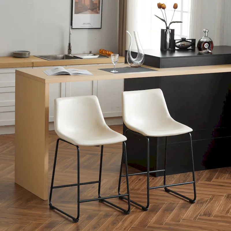 Set of 2 Counter-Height Bar Stools with Padded Seat and Backrest