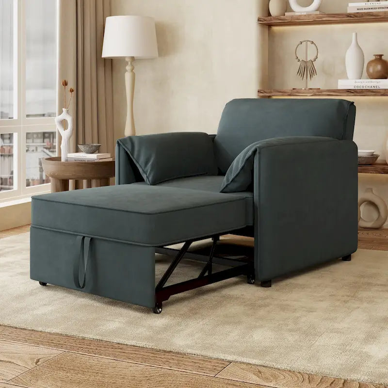 Convertible Sofa Bed, 3-in-1 Sleeper Chair with Adjustable Backrest and Thick Cushions, Linen Fabric