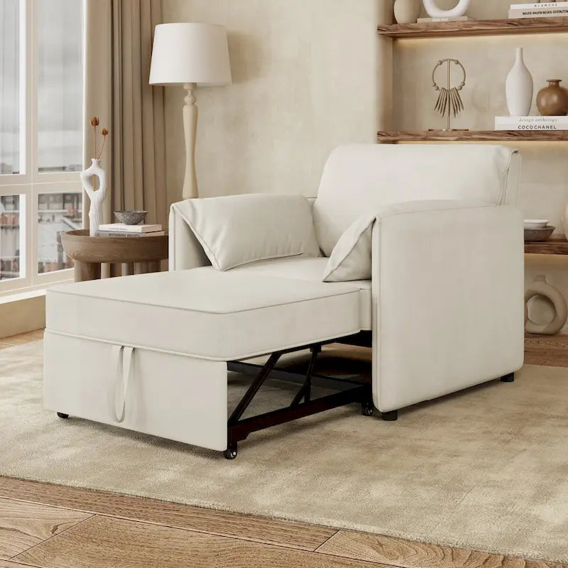 Convertible Sofa Bed, 3-in-1 Sleeper Chair with Adjustable Backrest and Thick Cushions, Linen Fabric