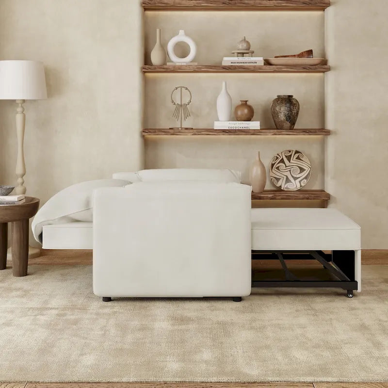 Convertible Sofa Bed, 3-in-1 Sleeper Chair with Adjustable Backrest and Thick Cushions, Linen Fabric