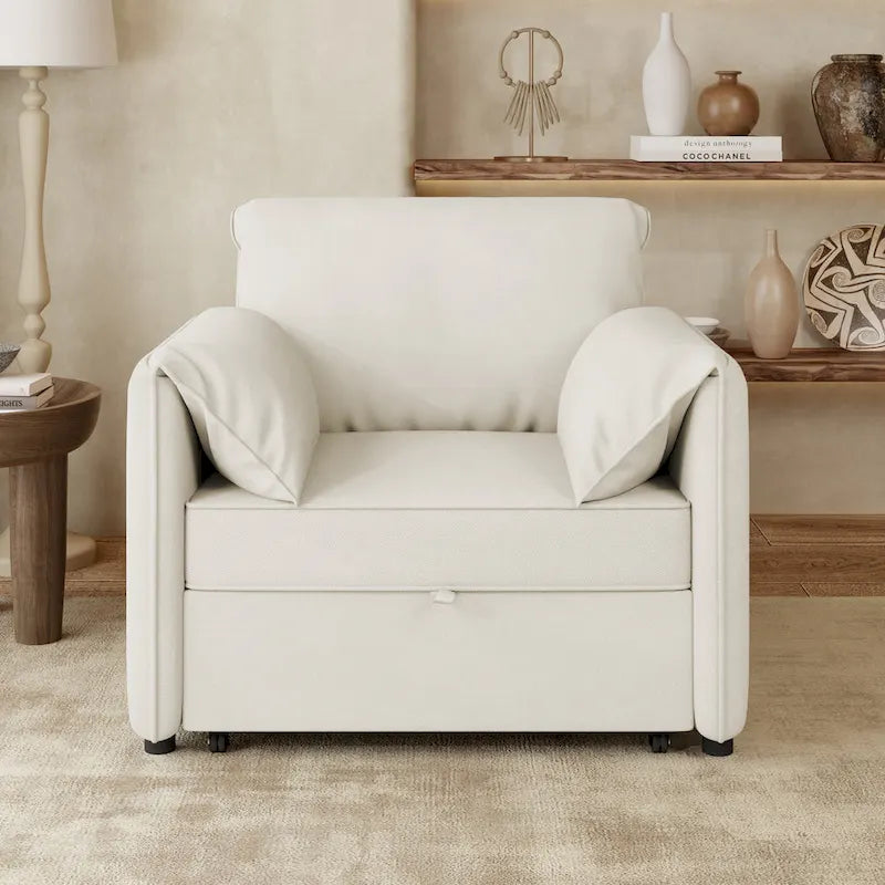 Convertible Sofa Bed, 3-in-1 Sleeper Chair with Adjustable Backrest and Thick Cushions, Linen Fabric