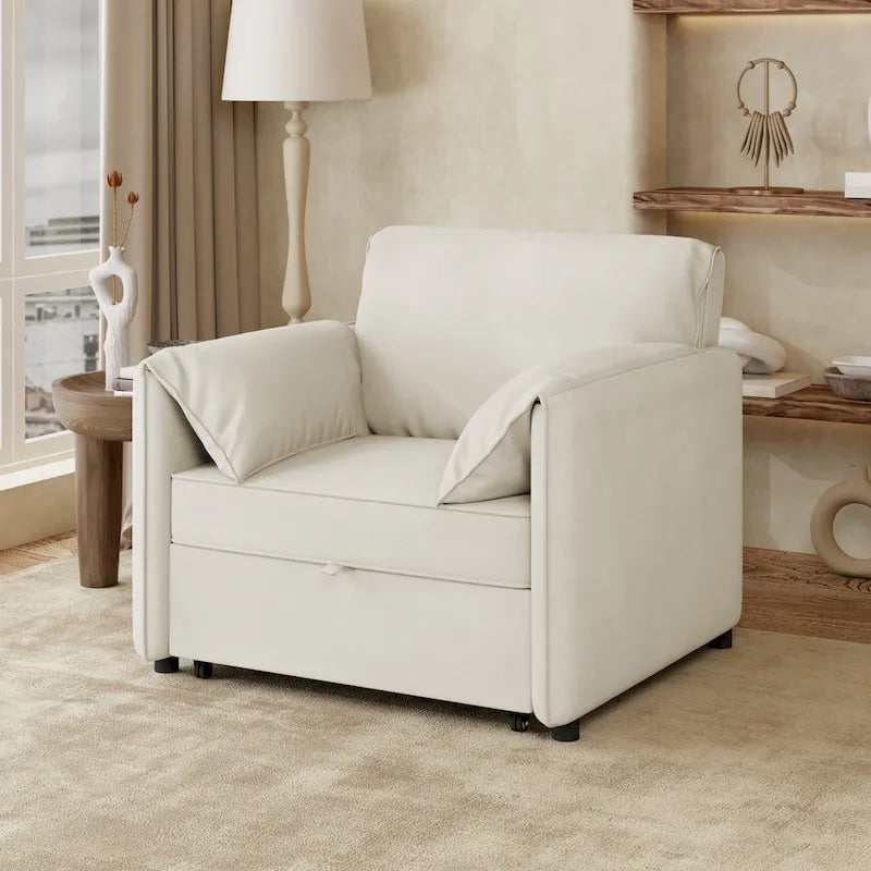 Convertible Sofa Bed, 3-in-1 Sleeper Chair with Adjustable Backrest and Thick Cushions, Linen Fabric