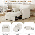 Convertible Sofa Bed, 3-in-1 Sleeper Chair with Adjustable Backrest and Thick Cushions, Linen Fabric