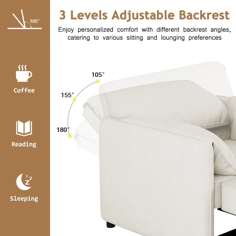 Convertible Sofa Bed, 3-in-1 Sleeper Chair with Adjustable Backrest and Thick Cushions, Linen Fabric