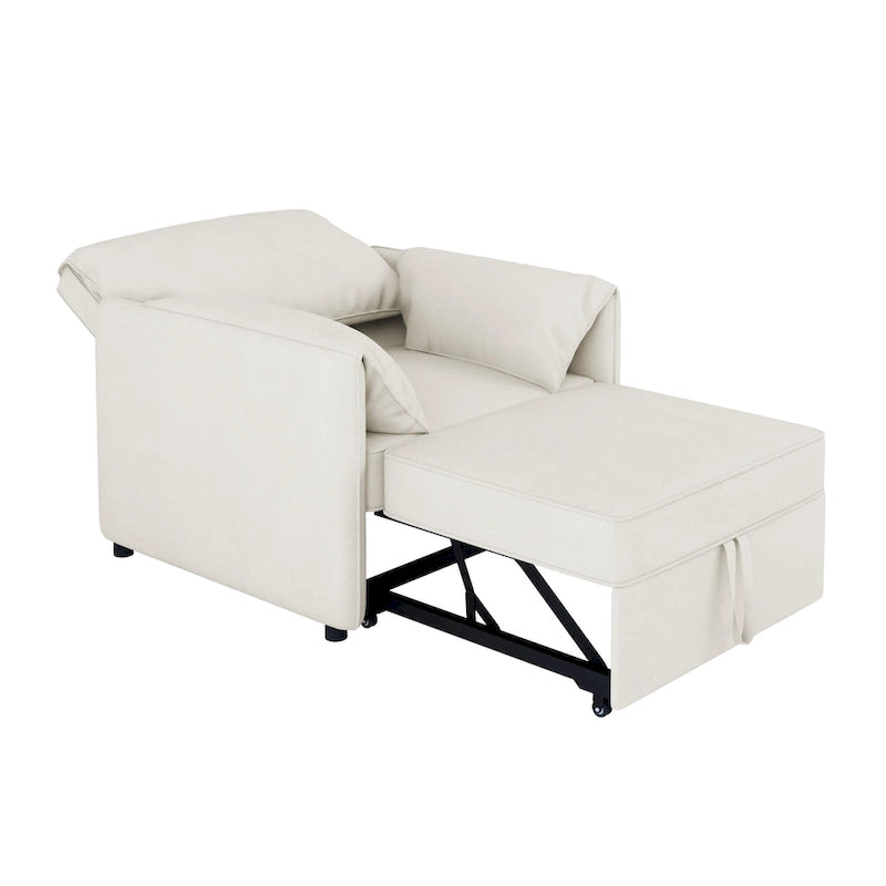 Convertible Sofa Bed, 3-in-1 Sleeper Chair with Adjustable Backrest and Thick Cushions, Linen Fabric