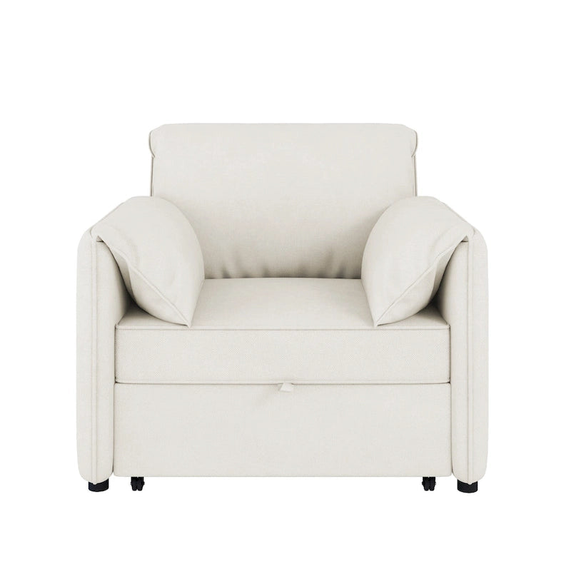 Convertible Sofa Bed, 3-in-1 Sleeper Chair with Adjustable Backrest and Thick Cushions, Linen Fabric