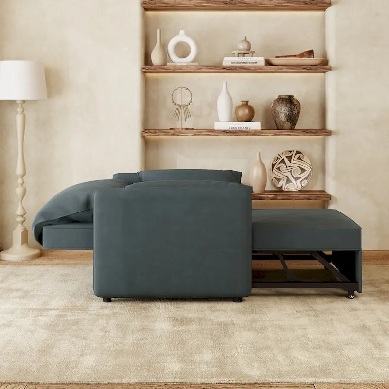 Convertible Sofa Bed, 3-in-1 Sleeper Chair with Adjustable Backrest and Thick Cushions, Linen Fabric