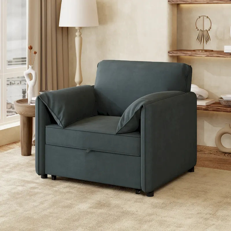 Convertible Sofa Bed, 3-in-1 Sleeper Chair with Adjustable Backrest and Thick Cushions, Linen Fabric