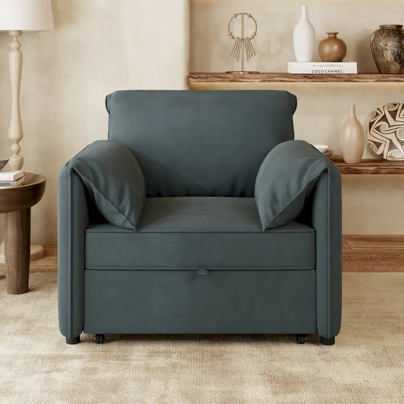 Convertible Sofa Bed, 3-in-1 Sleeper Chair with Adjustable Backrest and Thick Cushions, Linen Fabric